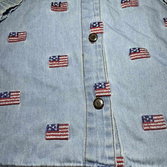 Vintage Denim Shirt Womens XL‎ 90s American Flag Shirt Denim Button Up Patriotic - Picture 2 of 8